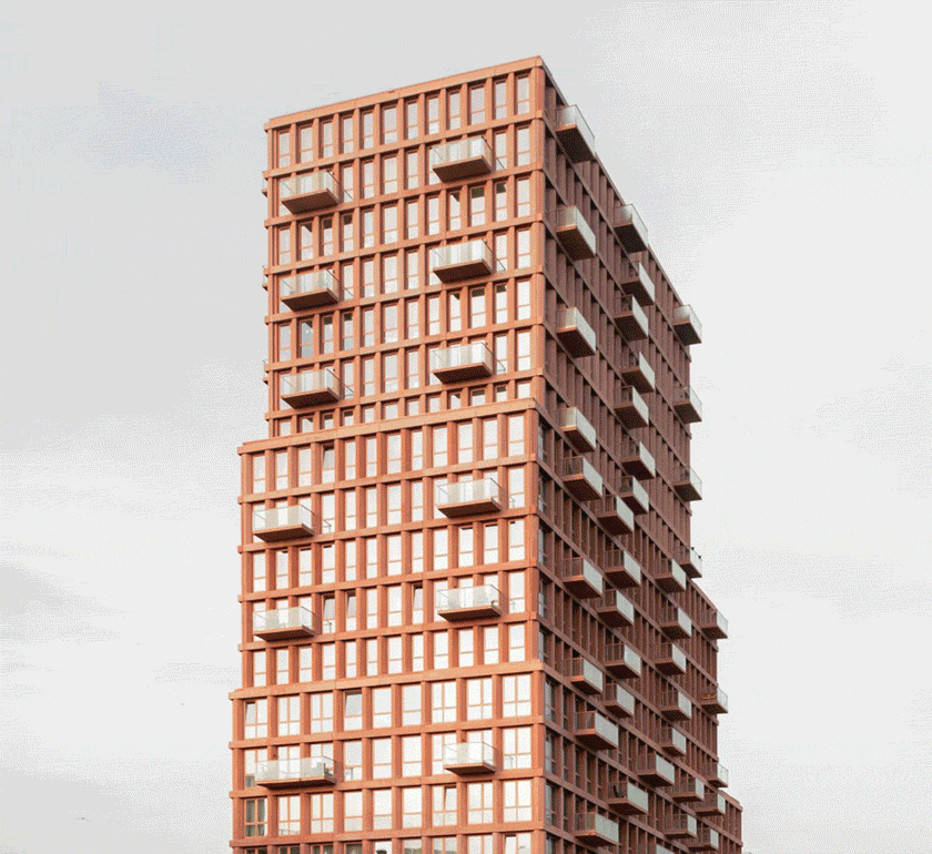 Pink residential tower